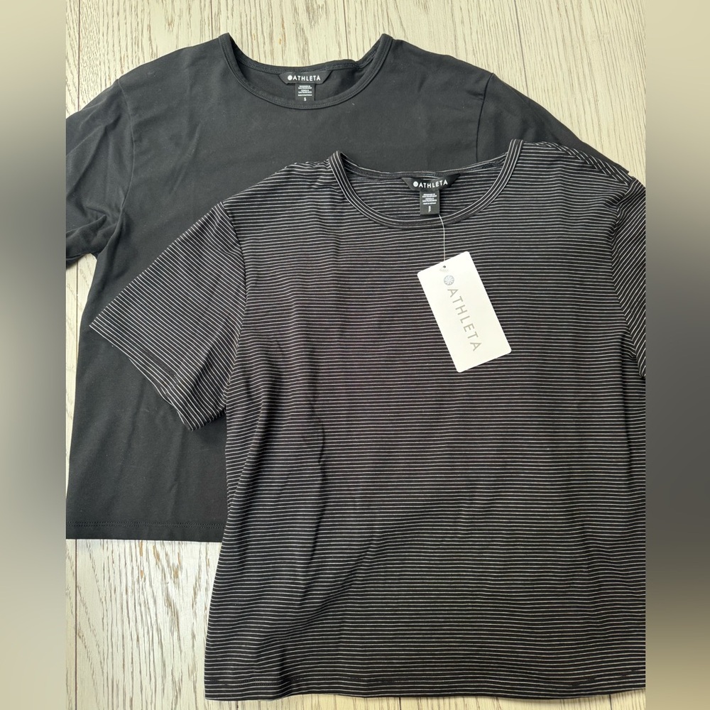 Athleta women’s  Black and Gray Striped Shirts